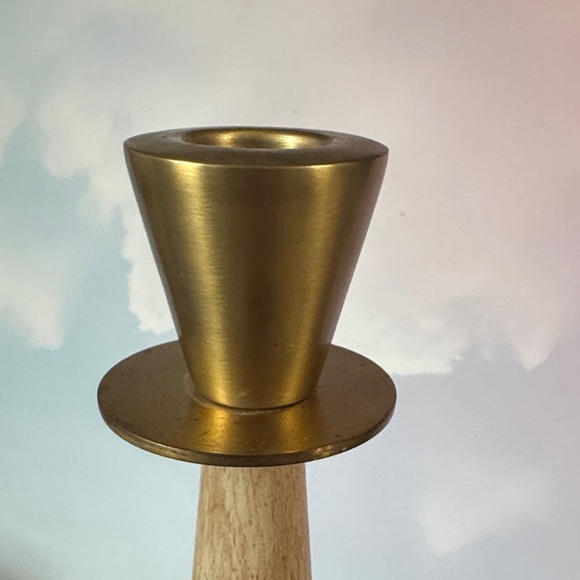 "Elizabella Natural Wood Tapered Brass Candlestick Holder" by Shiraleah - Picture 2 of 4